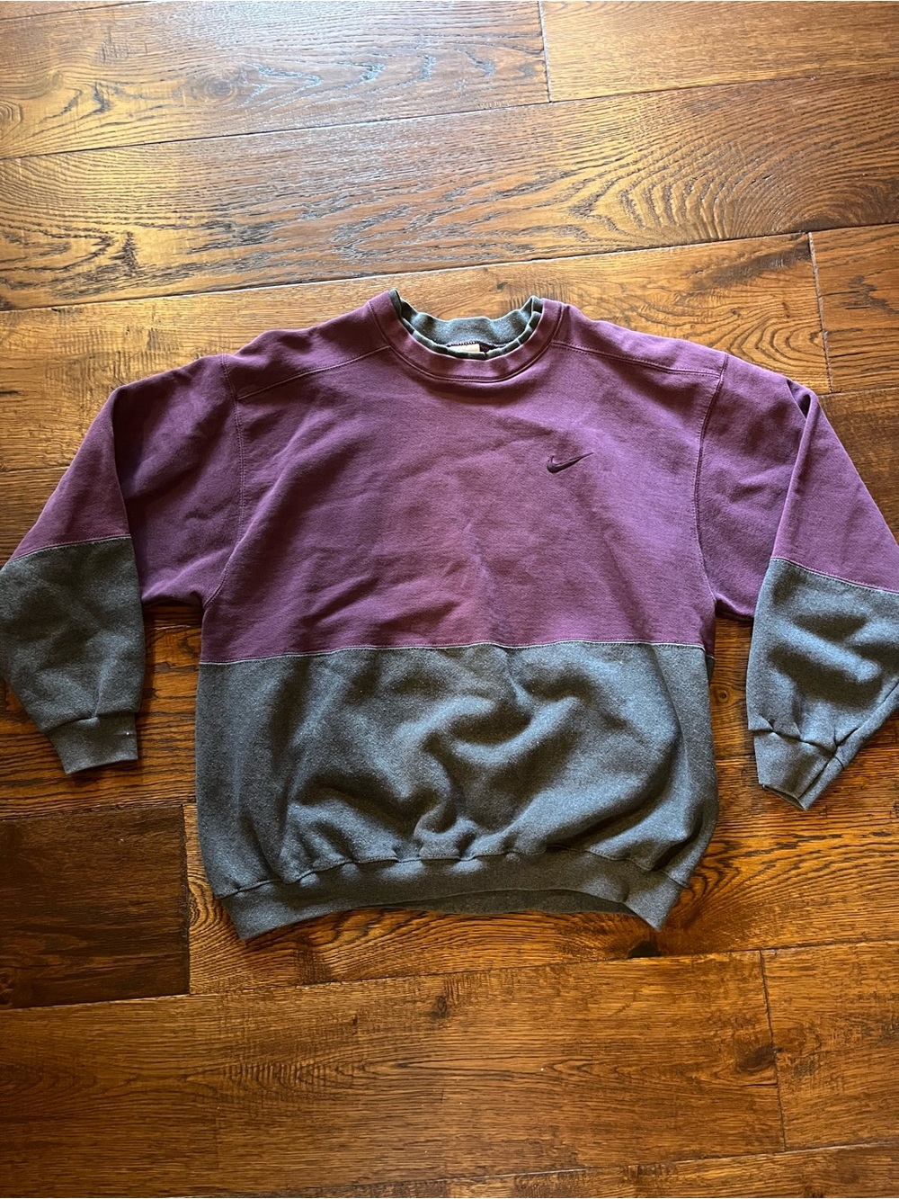 Vintage 90s Nike Colorblock Crewneck Sweatshirt Maroon Grey Two Tone Size L